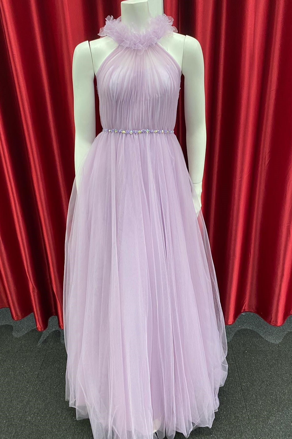 Lilac Tulle Halter A-Line Long Formal Dress