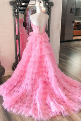 Gold Tulle Sequin Strapless Ruffle Tiered Long Prom Dress