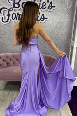 Strapless Mermaid Long Prom Dress with Slit and Attached Train 