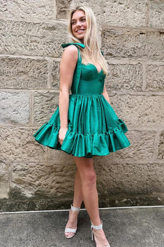 Emerald Sweetheart Short Gown with Bow Straps