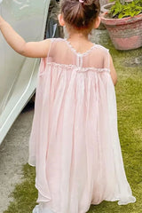 Blush Pink Pearls Sleeveless Ruffles Girl Party Dress