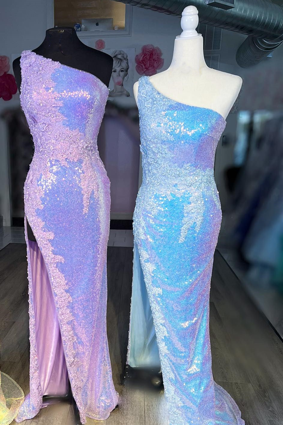 Lilac Sequin Appliques One-Shoulder Long Prom Dress with Slit