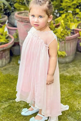 Blush Pink Pearls Sleeveless Ruffles Girl Party Dress