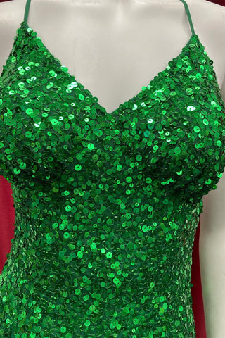 Green Sequin Spaghetti Strap Tight Short Party Dress
