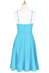 Pool Blue Halter Straps Chiffon Mini Bridesmaid Dress