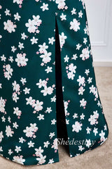 Emerald Print Sleeveless Maxi Dress with Slit