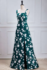 Emerald Print Sleeveless Maxi Dress with Slit