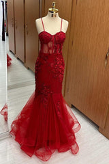 Red 3D Floral Lace Sweetheart Trumpet Long Prom Dress