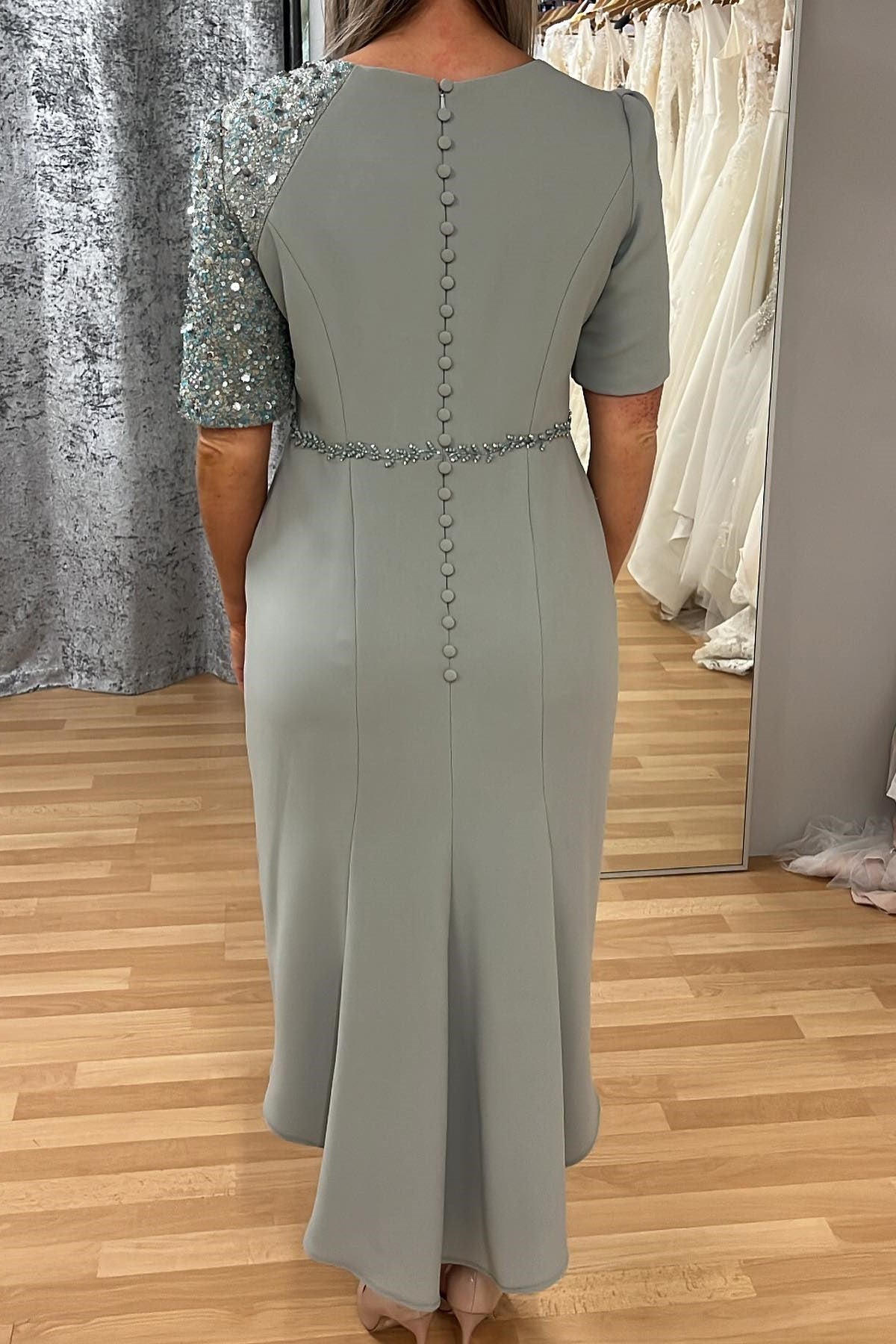 Asymmetrical Gray Half Sleeve High Low Mother of the Bride Dress