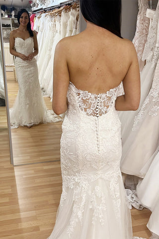 White Floral Lace Strapless Mermaid Long Wedding Dress