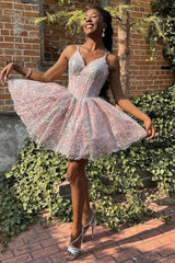 Princess Pink Lace-Up A-Line Homecoming Dress