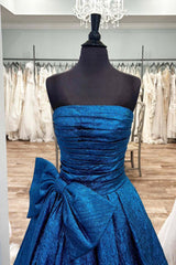 A-Line Strapless Long Prom Gown with Side Bow