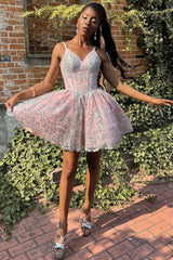 Princess Pink Lace-Up A-Line Homecoming Dress