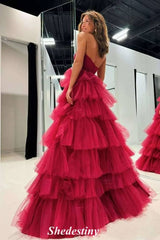 Tulle Prom Dress For Women A-Line Tiered 