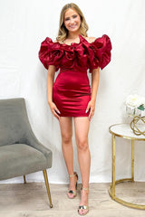 Wine Red Ruffle Off-the-Shoulder Short Party Dress