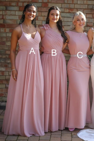 Mismatched Dusty Pink Chiffon Long Bridesmaid Dress