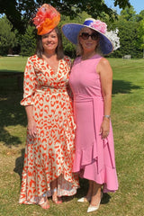 Pink Chiffon Round-Neck Ruffle Mother of the Bride Dress