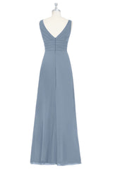 Grey Pleated Empire Cascading Ruffle Chiffon Long Bridesmaid Dress