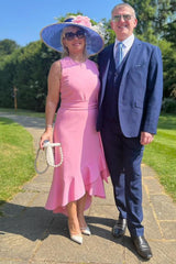 Pink Chiffon Round-Neck Ruffle Mother of the Bride Dress