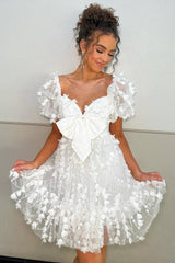 White Sweetheart A-Line Homecoming Dress with Applique