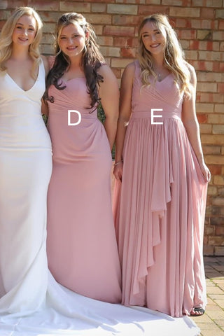 Mismatched Dusty Pink Chiffon Long Bridesmaid Dress