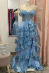 Princess Sequins Off the Shoulder Tiered Ruffles Long Party Dress  