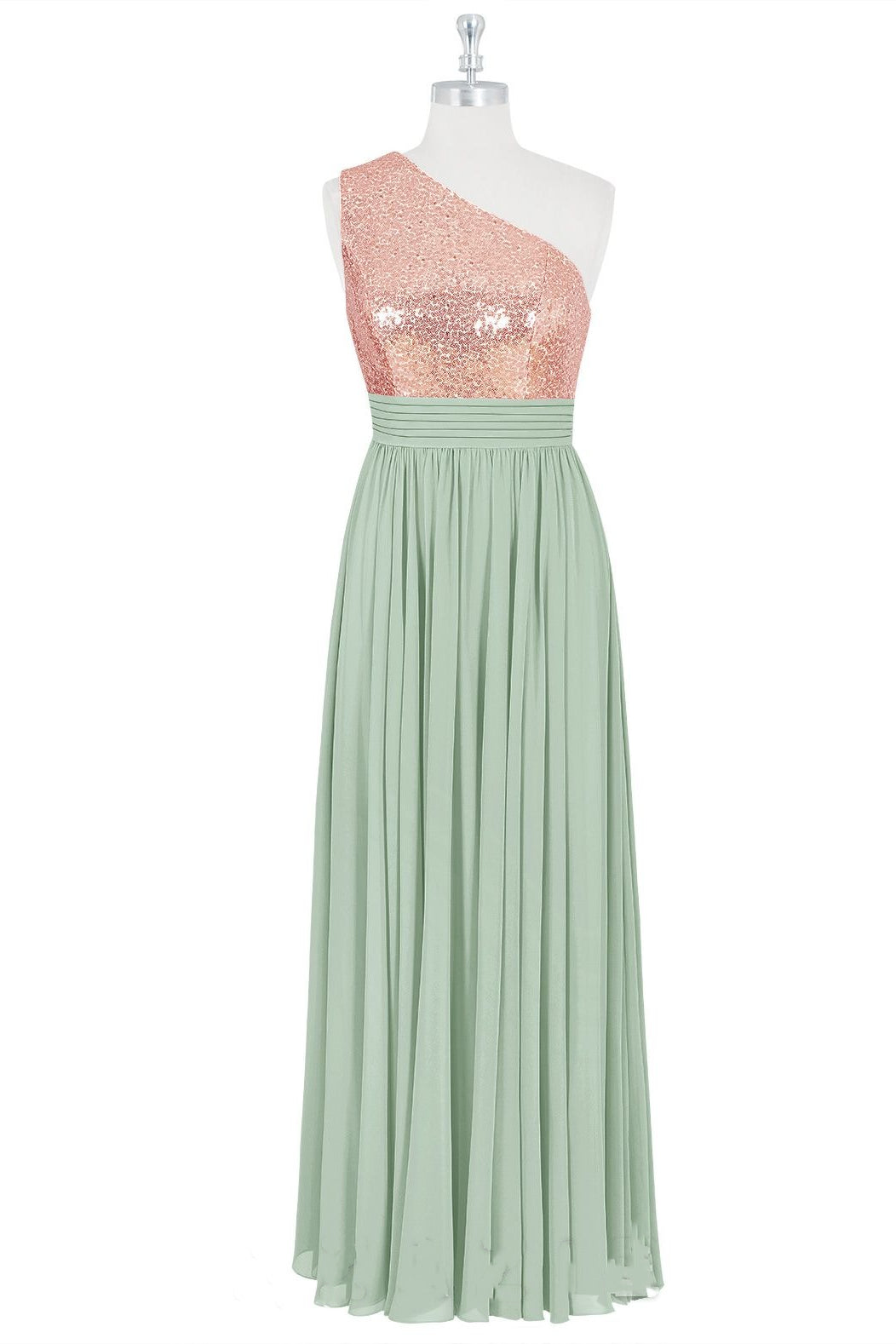 Dusty Sage One Shoulder Sequins Chiffon Long Bridesmaid Dress