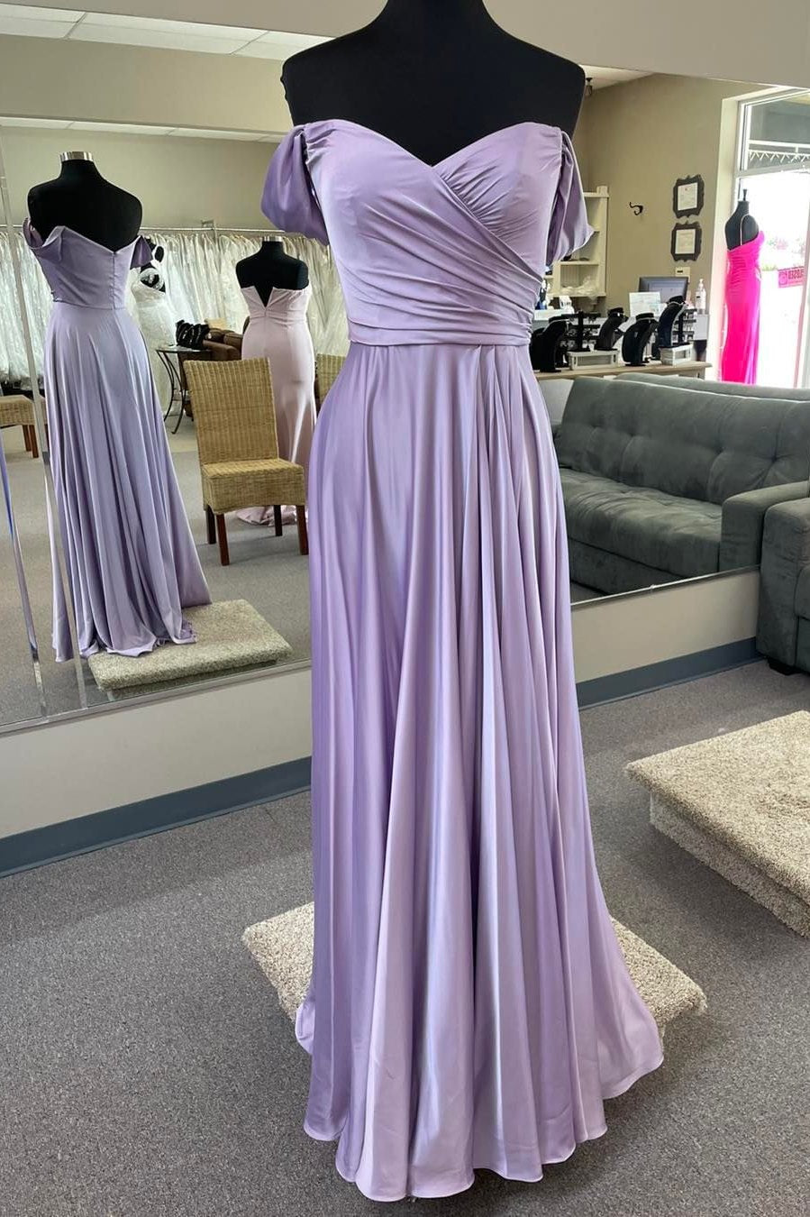 Lavender Off-the-Shoulder A-Line Long Bridesmaid Dress