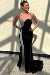 Velvet Beaded Sweetheart Mermaid Long Prom Gown