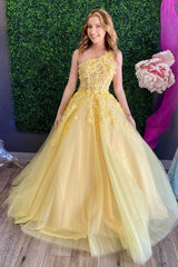 Floral Appliques One-Shoulder A-Line Prom Dress