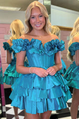 Off-the-Shoulder Corset Ruffle Tiered Homecoming Dress