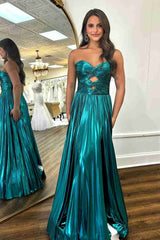 Jade Keyhole Strapless Pleated Metallic Maxi Dress