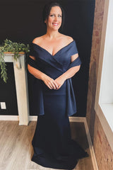 Elegant Navy Blue Off-the-Shoulder Trumpet Long Formal Dress