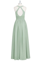 Dusty Sage Surplice Keyhole Chiffon Long Bridesmaid Dress