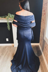 Elegant Navy Blue Off-the-Shoulder Trumpet Long Formal Dress