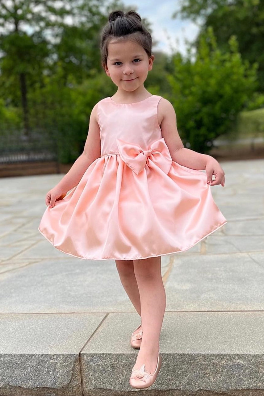 Pink Round Neck Sleeveless A-Line Girl Party Dress with Bow