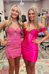 Hot Pink Off the Shoulder Bodycon Homecoming Dress