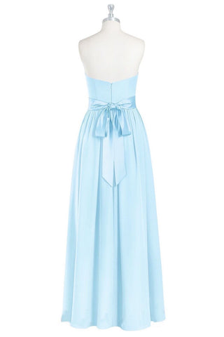 Light Blue Strapless Bow Tie Sash Chiffon Long Bridesmaid Dress with Slit
