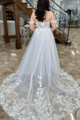 White Off-the-Shoulder Appliques Tulle Long Wedding Dress