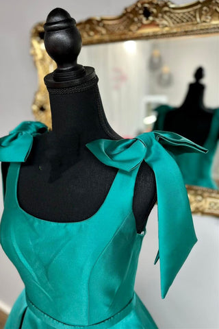 Emerald Square Neck Bow Strap Ball Gown
