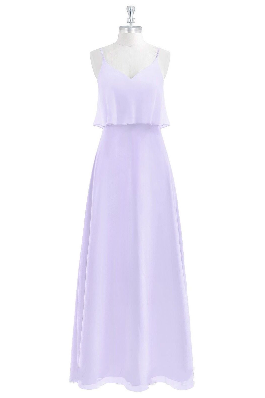 Lavender Crepe Spaghetti Straps Chiffon Long Bridesmaid Dress