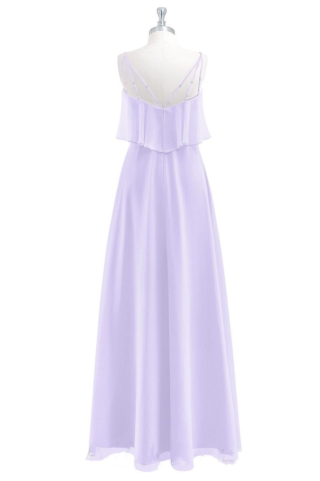 Lavender Crepe Spaghetti Straps Chiffon Long Bridesmaid Dress