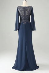 Long Elegant Applique V-Neck Mother of the Bride Dress