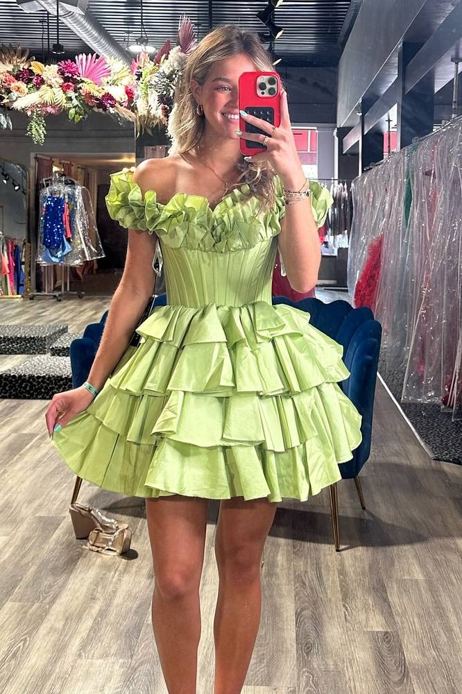 Off-the-Shoulder Corset Ruffle Tiered Homecoming Dress