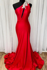 Red One-Shoulder Keyhole Backless Trumpet Long Dress