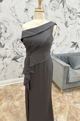 Classy Grey One Shoulder Mismatched Mother of the Bride Dress