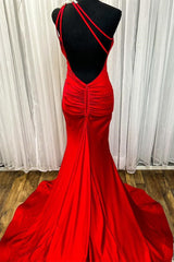 Red One-Shoulder Keyhole Backless Trumpet Long Dress