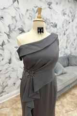 One Shoulder Classy Grey Mismatched Mother of the Bride Dress