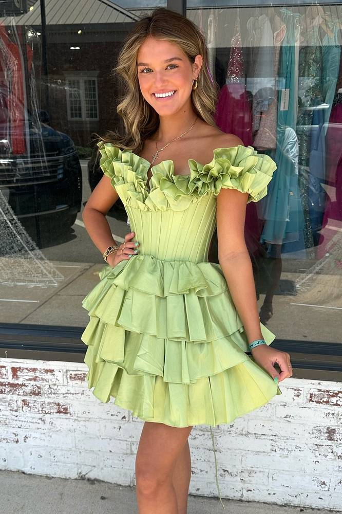 Off-the-Shoulder Corset Ruffle Tiered Homecoming Dress