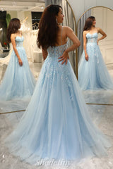  Spaghetti Straps Corset Applique Prom Dress